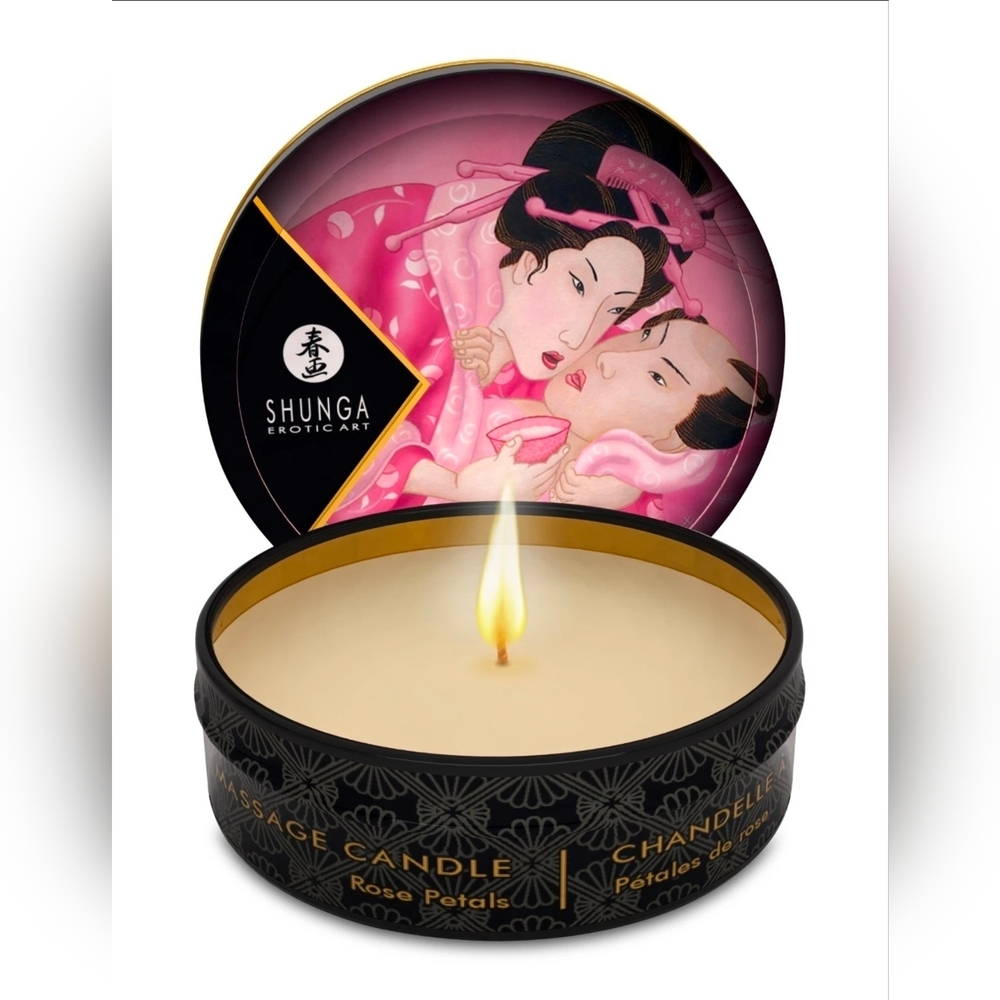 Aphrodisia Rose Petals Massage Candle Soy Wax Body Oil‎ 1 oz Shunga